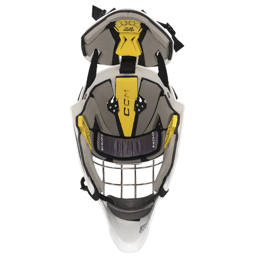 Inside goalie helmet