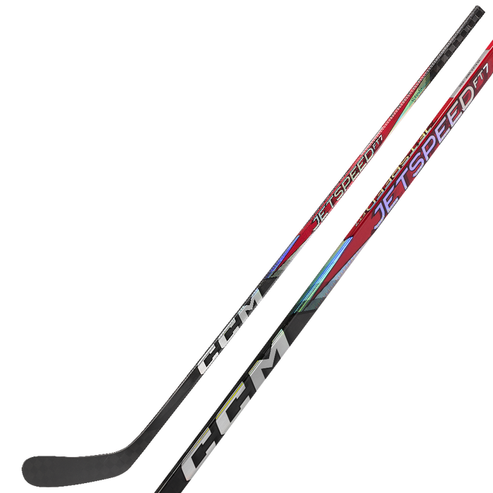 Black hockey stick with red mid-section