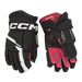 Black hockey gloves with red lining