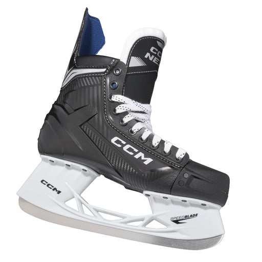 black skates with blue lining