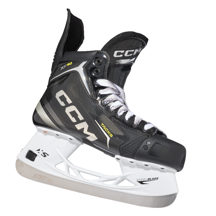 black ccm skate with silver accents