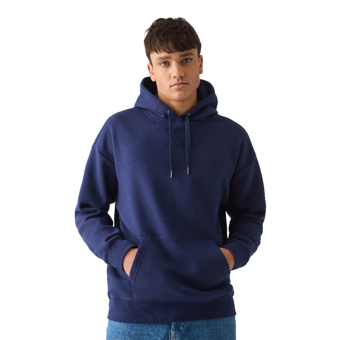 Navy blue ccm hoodie on model  