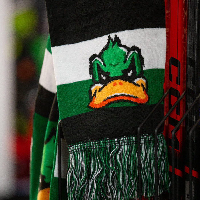 black green and white carf with ducks logo