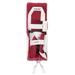 white and red goalie pads