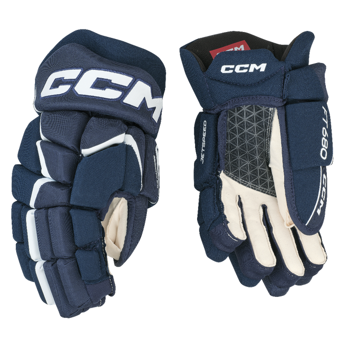 blue and white gloves