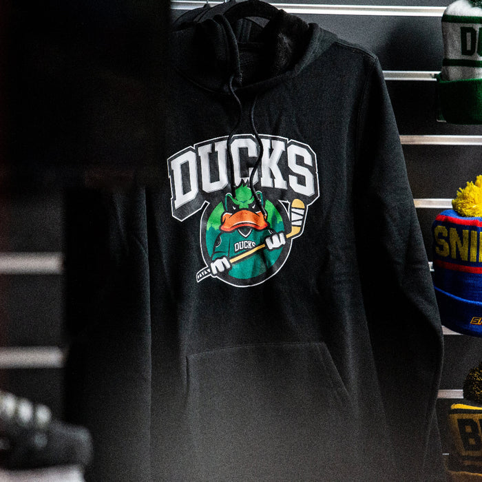 black hoodie with ducks logo