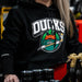 black hoodie with ducks logo