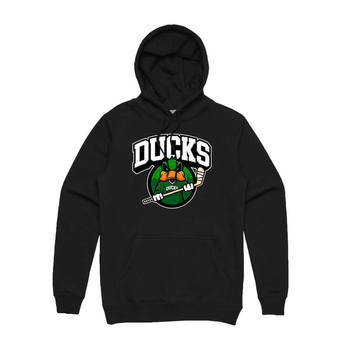 black hoodie with ducks logo