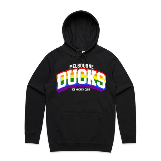Black hoodie with pride Rainbow melbourne ducks writing