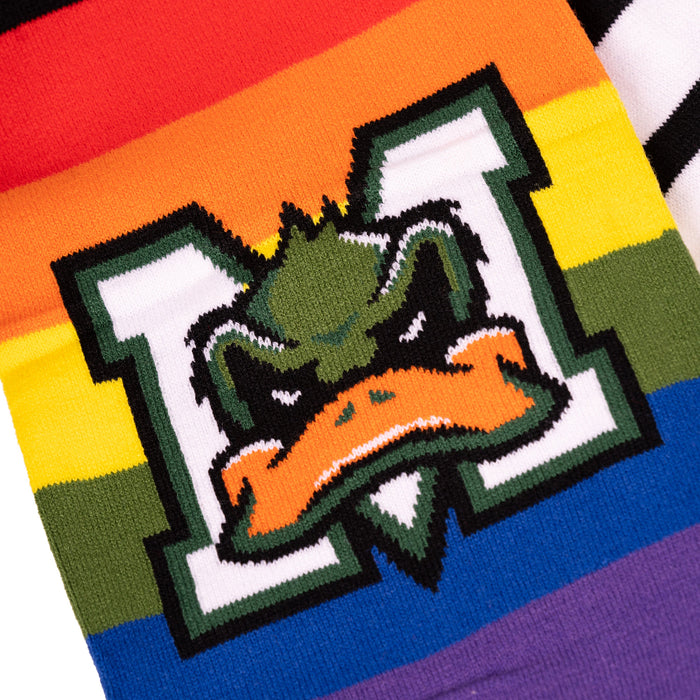 Melbourne ducks logo on rainbow scarf