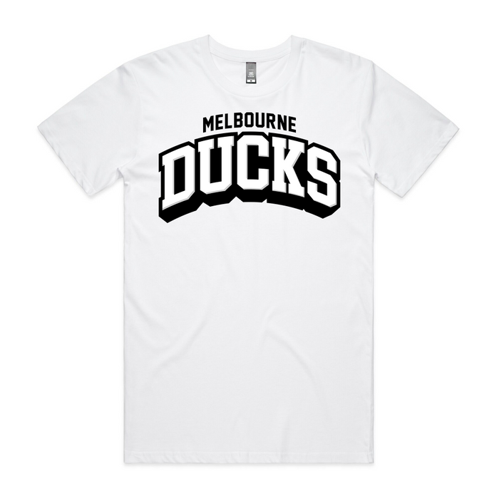 white tshirt with melbourne ducks text