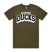 army green tshirt with melbourne ducks text